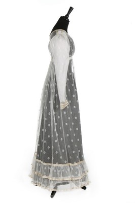 Lot 20 - A sprigged and embroidered tulle dress, circa...