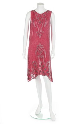 Lot 75 - A raspberry-pink muslin flapper dress, circa...
