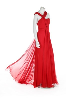 Lot 228 - A Valentino Garavani scarlet chiffon evening...