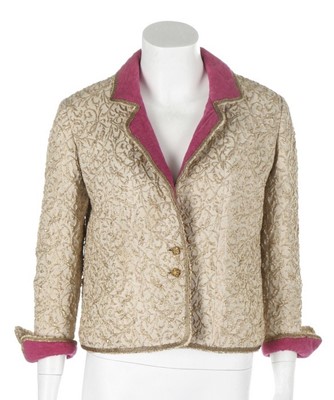 Lot 88 - A Chanel couture gold and ivory brocatelle...