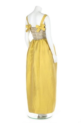 Lot 100 - A fine Christian Dior beaded slubbed yellow...