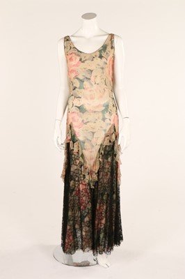 Lot 42 - Two floral printed chiffon evening dresses,...