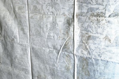 Lot 33 - Two damask linen cloths, comprising: Stories...