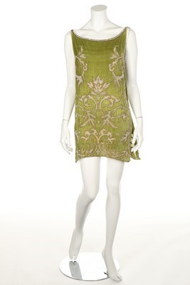 Lot 81 - A Callot Soeurs embroidered acid-green velvet...