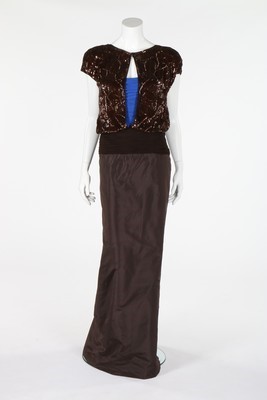 Lot 179 - A Valentino couture brown sequined evening...