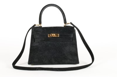 Lot 17 - An Hermès black suede miniature Kelly bag,...
