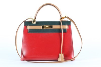 Lot 11 - An Hermès tri-colour Kelly bag, probably 1990s,...