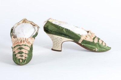Lot 46 - A pair of green satin and pink silk ladies...