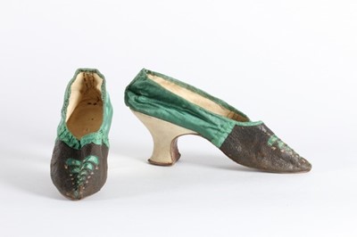 Lot 47 - A pair of emerald green satin and black...