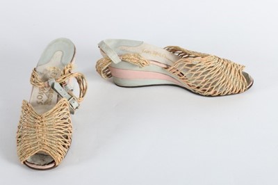 Lot 75 - A pair of Ferragamo pink and blue leather...