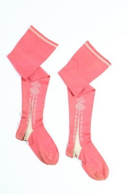 Lot 39 - A pair of frame-knitted salmon-pink silk...