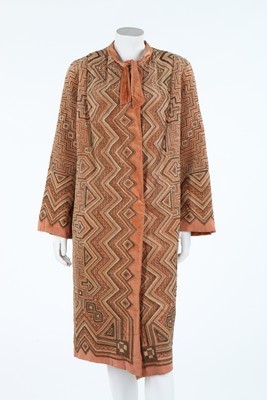 Lot 60 - An art-deco embroidered orange velvet evening...