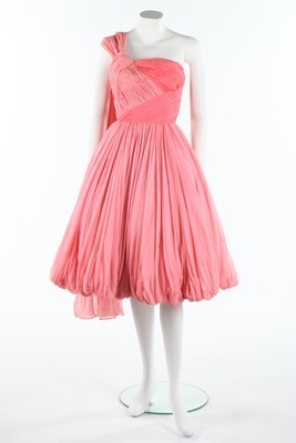 Lot 102 - A pink draped chiffon couture cocktail dress,...