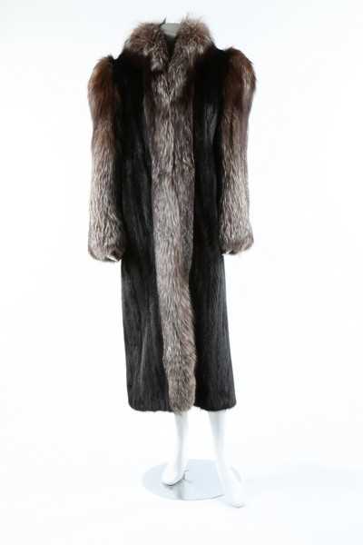 Lot 58 - A black mink and fox fur coat, 1980s, labelled...