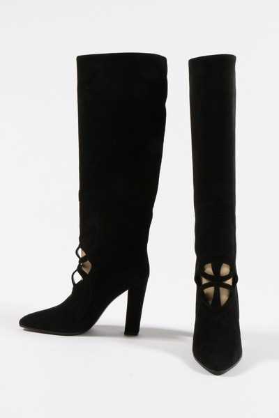 Lot 59 - A pair of Hermès black suede boots with...