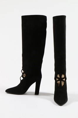 Lot 59 - A pair of Hermès black suede boots with...