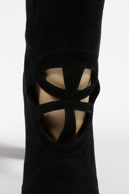 Lot 59 - A pair of Hermès black suede boots with...