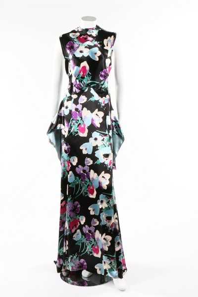 Lot 61 - A good floral printed satin bias-cut evening...