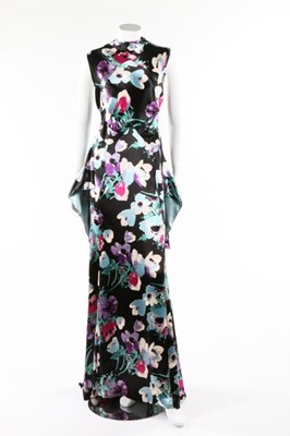 Lot 61 - A good floral printed satin bias-cut evening...