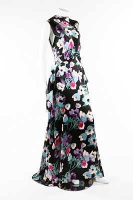 Lot 61 - A good floral printed satin bias-cut evening...