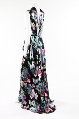 Lot 61 - A good floral printed satin bias-cut evening...