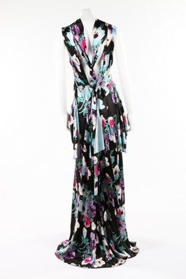 Lot 61 - A good floral printed satin bias-cut evening...