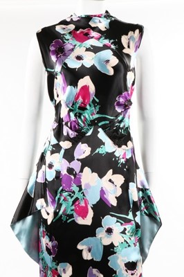Lot 61 - A good floral printed satin bias-cut evening...