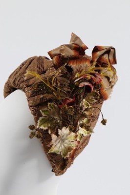 Lot 71 - A brown figured silk bonnet, circa 1890,...