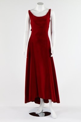 Lot 85 - A Fontana Sisters burgundy velvet evening gown,...