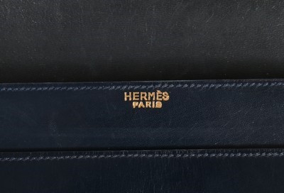 Lot 89 - An Hermès navy box calf leather handbag, 1960s,...