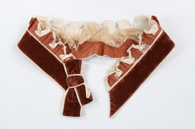 Lot 132 - A brocaded cinnamon taffeta gown, circa 1876,...