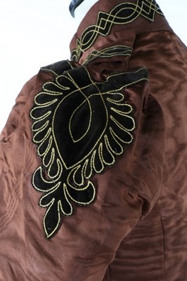Lot 213 - A brown moire dress, circa 1890, comprising...