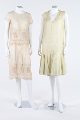 Lot 223 - Three 1920s summer dresses of lace and muslin,...