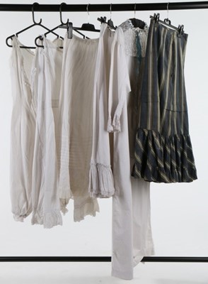 Lot 226 - A striped grey satin dress circa 1890,...