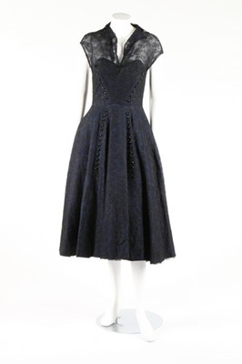 Lot 276 - A Jean Desses couture midnight blue lace...