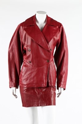 Lot 338 - An Azzedine Alaïa burgundy leather suit, 1980s,...