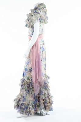 Lot 139 - A printed chiffon garden party gown, early...