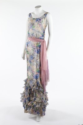 Lot 139 - A printed chiffon garden party gown, early...