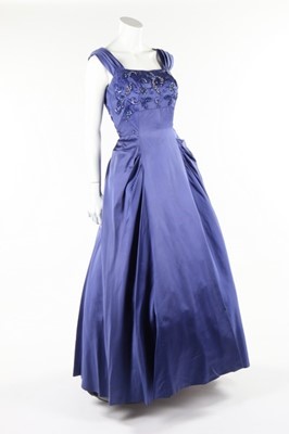 Lot 49 - A Norman Hartnell royal blue satin evening...