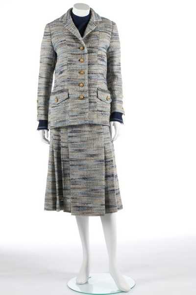Lot 84 - A Chanel couture blue tweed ensemble, circa...