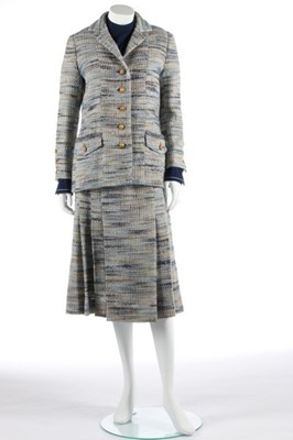 Lot 84 - A Chanel couture blue tweed ensemble, circa...