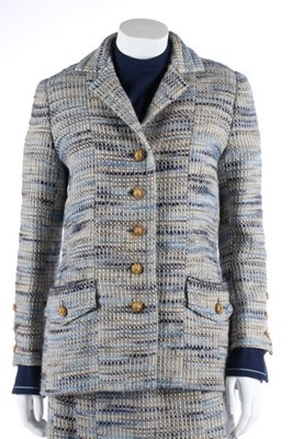 Lot 84 - A Chanel couture blue tweed ensemble, circa...