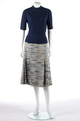 Lot 84 - A Chanel couture blue tweed ensemble, circa...