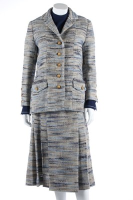 Lot 84 - A Chanel couture blue tweed ensemble, circa...