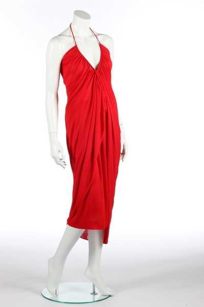 Lot 133 - A Halston red jersey evening ensemble, mid...