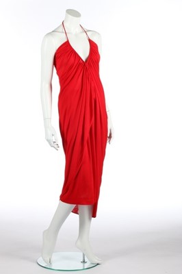 Lot 133 - A Halston red jersey evening ensemble, mid...