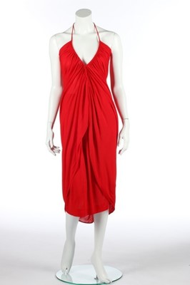 Lot 133 - A Halston red jersey evening ensemble, mid...
