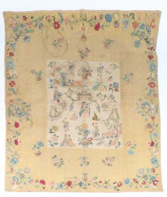 Lot 428 - An unusual appliquéd yellow silk panel with...