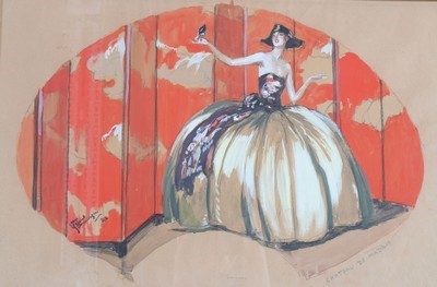 Lot 22 - Jean Gabriel Domergue design for a fan leaf,...