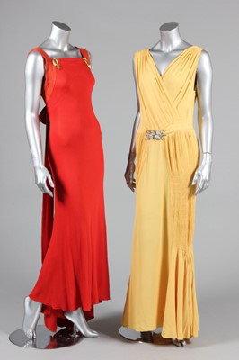 Lot 367 - Two silk crepe bias cut evening gowns, 1930s,...